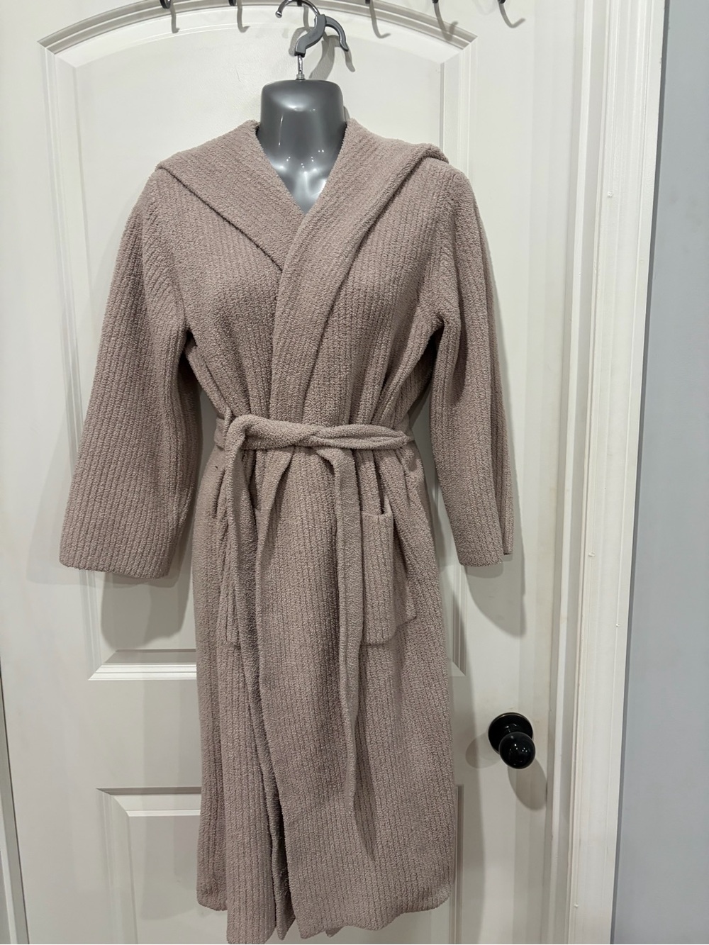 Barefoot Dreams Hooded Knit Wrap Coatigan in Taupe